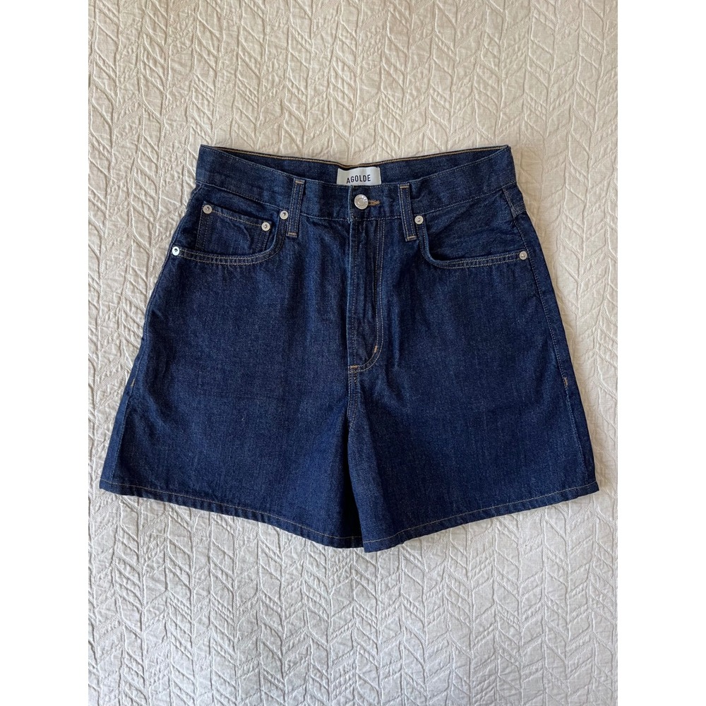 AGOLDE Nolan Size 26 Dark Indigo Wide Leg Denim Trouser Shorts